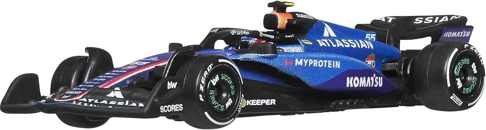 Hot Wheels F1 Williams Sainz 1:64 ölçekli, JKD85 | Resmi Lisanslı Atlassian Williams F1 Takım Oyuncak Yarış Arabası, Gerçek Biniciler Lastikleri ve Metal/Metal Gövde ve Şasi
