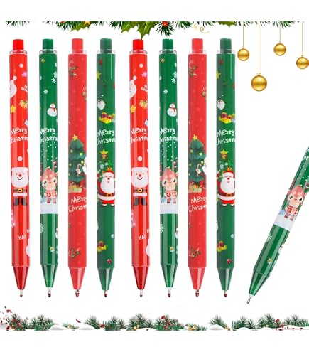 Gukasxi 8 Penne A Sfera Multicolore 10 In 1 Con Motivi Natalizi - Babbo Natale, Renna, Pupazzo Di Neve - Cancelleria Regalo