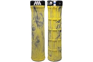 ALL MOUNTAIN STYLE Lekkie Chwyty AMS Berm Grips do MTB - Pewny i Trwały Uchwyt, Kompatybilne z All Mountain, Enduro i Downhill, Długość 135mm - Tylko 100g | żółty kamuflaż
