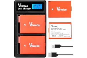 Vemico LP-E10 Batteria Caricabatterie Kit 2 Pack 1200mAh Batterie di Ricambio Tipo-C LCD Doppio Caricatore per Canon EOS 2000D/1200D/1300D/4000D/T3/T5/X50/X70 (Completamente compatibile l'originale)