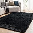 OMERAI Living Room Rug - Super Soft Bedroom & Kid Room Area Rug, Large Anti-Slip, Fluffy Faux Fur & Velvet Thick Plush Shaggy Rug (Black, 120 * 180cm)