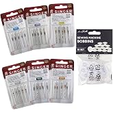 Super Pack of 30 Singer Sewing Machine Needles for Universal and Cotton Fabrics Thickness 60, 70, 80, 90, 100 and 110