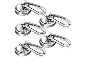 SWIHORAB Magnethaken Extra Stark - Ganchos magnéticos de neodimio extra fuertes con ganchos, 25 mm de diámetro, 1 kg de gancho magnético con mosquetón giratorio, ganchos magnéticos con mosquetón fuerte, 5