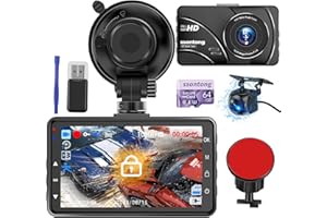SSONTONG Dash Cam Front and Rear, Dash Cam 1080P Full HD Car Camera Dash Cam W/ 64GB Card Dashcam 170°Wide Angle Dash Camera 3" IPS Screen W/Night Vision Parking Mode Motion Detection G-sensor Loop Recording