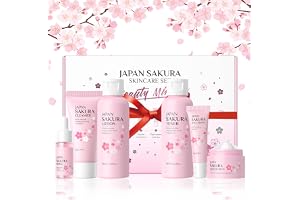 BeauBase 6 Stycken Sakura Ansiktsvård Present Flickor Skönhetsset | Hudvård set ris tonåring med rengöring toner essens ögonserum kräm, för kvinnor jul alla hjärtans dag födelsedag