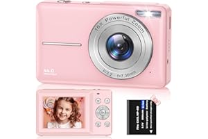 VAHOIALD FHD 1080P 44MP Digital Camera - Compact Vlogging Camera with 16X Digital Zoom, 2.4" LCD, Rechargeable - Perfect for Kids, Adults, Teenagers, Girls, Boys (Pink)