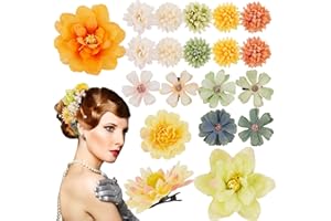 BOFUNX 20PCS Barrette Fleur Artificielle Pince à Cheveux Bohême Hair Clips Epingle à Cheveux pour Femmes Filles Hawaii Décoration pour Coiffure de Carnaval Danseuse Piscine Plage Mariage,Vert Jaune
