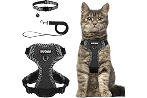 Dricar Katzengeschirr mit Leine Ausbruchsicher Verstellbar, Katzenleine mit Geschirr für Katzen, Komfortables Cat Harness Brustgeschirr mit Reflektierenden für Katzen und Kleine Hunde (Schwarz, S)
