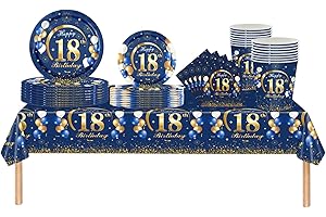 COSORO 69pcs Navy Blue 18th Birthday Decorations,Happy 18th Birthday Tablecloth,Paper Plates,Napkins Serviettes and Cups Sets for 18th Birthday Table Decorations for Boys,Girls,Him,Her 18th Birthday Gifts