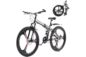LSBIKE 24 26 27.5In Foldable Mountain Bike Dual Suspension Hardtail Bicycle Men Women Mountain Bike 21 Speed Drivetrain Lightweight Frame Sport Cycling Bike for Adult