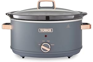 Tower T16043GRY Cavaletto 6.5 Litre Slow Cooker with 3 Heat Settings, Cool Touch Handles, Grey and Rose Gold