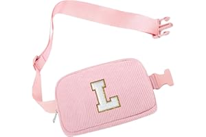 HAMATATA Bauchtasche Gürteltasche Damen, Cord-Crossbody Bag, Brustbeutel Umhängetasche, Schultertasche mit Schultergurt für Outdoor Sport Laufen Reise Fahren Wandern, Initialen K Geschenke für Frauen Mädchen