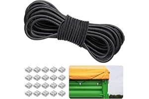 LINSOCLE Sandow Elastique Noir - Tendeur Elastique 8mm x 10m pour Bâches - Parfait pour Remorques et Tentes - Lot avec 20 Manchons de 9 mm