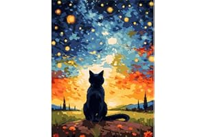 Gifmore Paint by Numbers Kits for Adults, DIY Craft Art Canvas Painting Kit with Acrylic Pigment and Brushes, 12 x 16 inch Black Cat (Frameless)