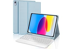 IVEOPPE Clavier iPad 10/11ème Generation (10.9 Pouces 2022/11 Pouces A16 2025) avec Trackpad, Coque Clavier Touchpad AZERTY sans Fil Bluetooth pour iPad 10eme/11eme, Bleu Ciel