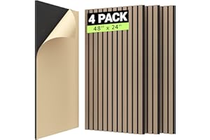 TONOR 4 Pack Pannelli Fonoassorbenti in Legno Decorativi per Pareti, Panneau Tasseau Bois Mural 3D, MDF Adatto per Casa, Ufficio, Studio, 120 x 60 cm, Noce Scuro