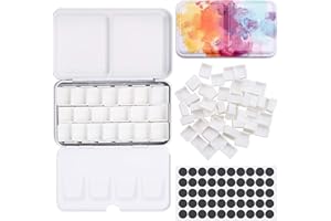 HILEYU Palette de peinture vide en métal avec 15 demi-godets pour aquarelle, artistes, amateurs en herbe, palette de peinture avec couvercle coloré