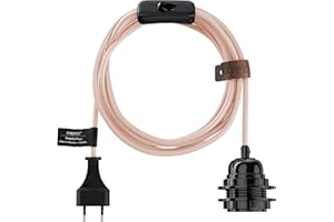 Hoopzi - Bala - Fil électrique en Tissu de 4,5 mètres - 36 Coloris - Douille E27 avec Interrupteur - Pour Suspension Luminaire ou Lampe Créative - Rose Pastel