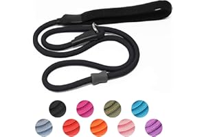 HEYDOGGY Strong Slip Lead Dog Training Leash - Heavy Duty Nylon, No Pull Walking Rope with Rubber Stopper & Padded Handle for Small, Medium, Large Puppies - 1.8m Black