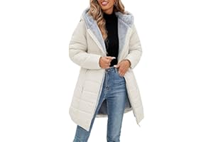 CMTOP Chaqueta Mujer Invierno Cálido Abrigo Acolchado Mujer Forro Polar Chaqueta Cremallera Largo con Capucha Termico Abrigo Casual Elegante Cazadora Hoodie Parka con Bolsillos