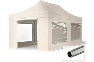 TOOLPORT Faltzelt Faltpavillon Pavillon 3x6m - mit 4 Seitenteilen (Panoramafenster) Premium Dach Partyzelt Creme