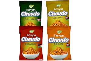 C&R Bharti Ben Wots Kenyan Chevdo Chevda Variety Pack Bundle (Original, Hot & Spicy, Chilli Lemon and Sugar Free)