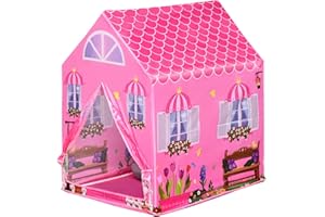 HOMCOM Tente Enfant Tente de Jeu Tente Chateau de Princesse dim. 93L x 69l x 103H cm 2 Portes Polyester Rose