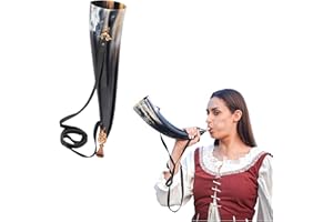 Lord of Battles Viking Genuine Blowing Horn | Medieval Gjallarhorn with Intricate Lost-wax Cast Bronze Mouthpiece