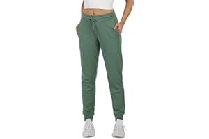 icyzone Damen Jogginghose Sweathose Baumwolle Lang Sporthose Hohe Taille Freizeithose mit Taschen