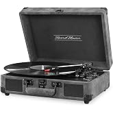 Record Master St14012 Retro Pikap - Bluetooth Ve Şarj &Ouml;zellikli - &Ouml;zel Dış Kaplama - T&uuml;m Plakları &Ccedil;alabilme (Siyah/Gri Deri)