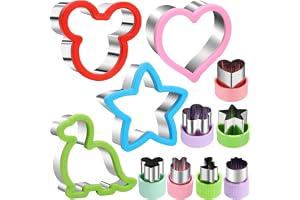 11Pcs Stainless Steel Sandwich Cookie Cutters Set Mini Vegetable Fruit Cutters Food Grade Cookie Cutter Mold for Kids Food Decoration Tools for Kitchen