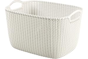 CURVER Knit Effect Kitchen, Living room, Bathroom, Bedroom, Utility Large Rectangular Storage Baskets 19 Litres - White
