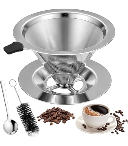 Filtro Per Caffè In Acciaio Inox Riutilizzabile, Forma A Cono V60, Lavabile, Misura L - 2