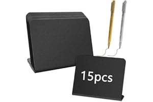 LIBERSHINE 15Pcs Mini Chalkboard Signs, Small Blackboard with 2 Blackboard Pens for School, Weddings, Party Food Signs, Message Board Signs (L Shape)