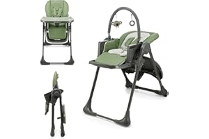 Kinderkraft TUMMIE Trona Bebé, 2 en 1, trona para niños, trona combinada, Asiento desde los primeros meses de vida, reposapiés, Posición tumbada, con juguetes, ajustable, Verde