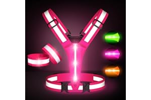 Ylzzrs Led Light Up Running Vest Reflective Vest for runners night walking, Rechargeable LED Reflective Running Vest High Visibility with Adjustable Waist/Shoulde, Reflective Armband for Women Men