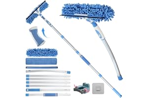 WLICH 105 Inch (2.66M) Window Squeegee Cleaning Equipment, 2 in 1 Window Cleaning Kit with 7 Extension Pole,Extendable Window Cleaner Tool with Bendable Head for Indoor Outdoor Windows Car Glass