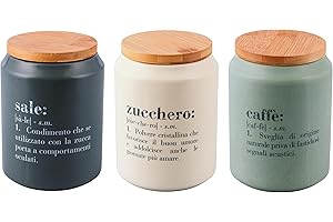 VILLA D'ESTE HOME TIVOLI 1996 Set 3 barattoli sale, zucchero e caffè 1,1L in ceramica, coperchio in bambù, Victionary