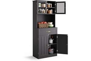 Blishom Mobile da cucina, 180 x 73 x 40 cm Credenza con quattro ante, un cassetto e ripiani regolabili, Adatto per cucina-sala da pranzo, Mobile multifunzionale, nero