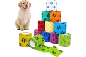 PVFZXS 12-Rollen Selbsthaftende Bandage Hund Vet Verband Elastische Selbstklebender Verband, Selbsthaftender Verband, Gipsbinden, Cohesive Pet Vet Wrap für Katze,Hund,Pferd Bein Klebeverband（2.5cm x 4m）
