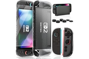 HEYSTOP Custodia per Nintendo Switch 2 Dockable Clear Soft TPU Cover Protettiva per Nintendo Switch 2 Grip con Una Protezione per Lo Schermo in Vetro Temperato Switch 2 e 6 Cappucci per Levette