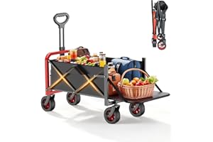 LAKERISE Folding Camping Trolley 350LBS, Festival Trolley on Wheels, 200L Folding Wagon, Portable Camping Cart, Lightweight Outdoor Utility Foldable Wagon Cart for Beach Outdoor Garden Picnic Shopping Fishing