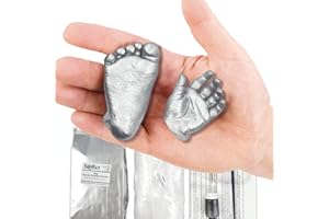 BabyRice 3D Baby Casting Kit (Silver) - Create a Keepsake of Newborn Hand and Foot | 500g Alginate Moulding Powder, 800g Plaster, Metallic Paint, Easy-to-Follow Instructions