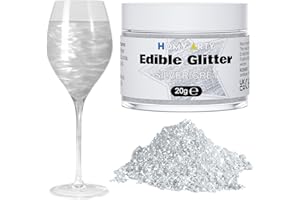 HOMY ARTY Paillettes Comestibles, Poudres Alimentaire Patisserie, Paillettes Alimentaires Comestibles pour Boissons, Gâteau, Chocolat, Bonbons, Cocktail, 20g- Gris Argenté Couleurs