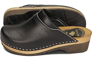 BeComfy Sabots en Cuir pour Femmes avec Semelle en Bois Noir Bleu 35-41 EU