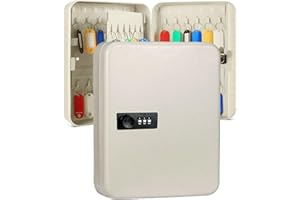 E-GREETSHOPPING Key Safe Wall Mounted Key Boxes, Steel Key Cabinet Security Lock Box with Code, Combination Key Safe Box Outdoor with 50 Key Labels, 48 Key Storage Organize for Home, Property, Garage, Office