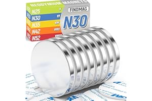 FINDMAG Pack of 8 30 x 3 mm Neodymium Magnets, Strong Magnets, Disc Magnets, Rare Earth Magnets with Double-Sided Adhesive, Neodymium Magnets Extra Strong, Fridge Magnets, Office Magnets