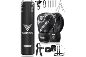 ASBRAVO Saco de boxeo para adultos, juego de saco de boxeo pesado de poliuretano de 12 onzas, guantes para artes marciales mixtas, Muay Thai, kickboxing, gimnasio en casa, artes marciales (sin