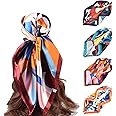 Lot De 4 Grands Foulards Carrés En Satin Pour Femme - Toucher Soie