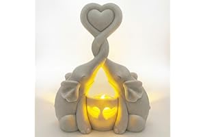 OAKIWAY Elephant Love Candle Holder Figurine – Elephant Gifts for Women or Couple, Decorative Tealight Holder With LED Candle, Anniversary, Wedding, Home Décor Gift - Greeting Card Included